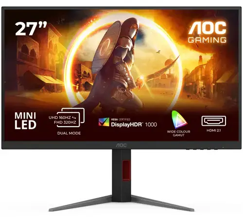 Monitor Gaming Fast IPS Mini LED AOC 27inch U27G4XM, UHD (3840 x 2160), HDMI, DisplayPort, Pivot, 160 Hz, 1 ms (Negru)