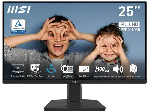 Monitor IPS LED MSI 24.5inch PRO MP251, Full HD (1920 x 1080), VGA, HDMI, Boxe, 100 Hz, 1 ms (Negru)