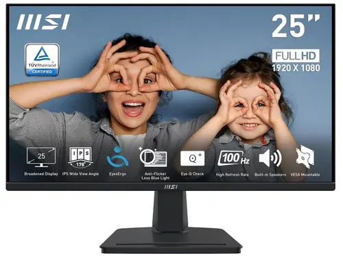 Monitor IPS LED MSI 24.5inch PRO MP251, Full HD (1920 x 1080), VGA, HDMI, Boxe, 100 Hz, 1 ms (Negru)