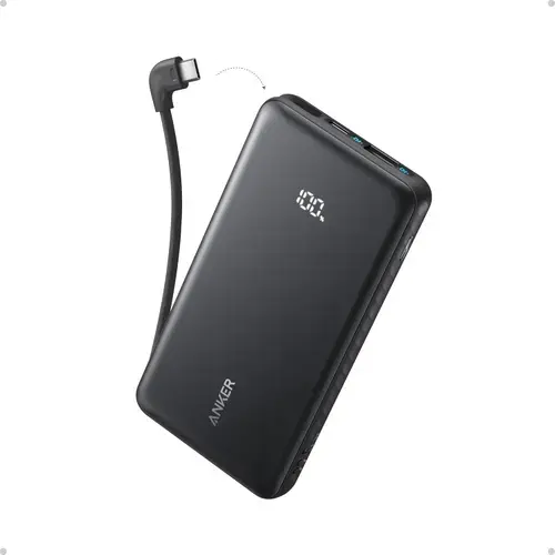 Baterie externa Anker Zolo 10.000 mAh, 22.5W, USB, USB Type-C, cu cablu USB-C inclus (Negru)