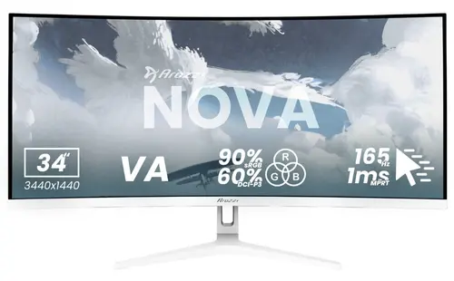 Monitor Gaming VA LED Arozzi Nova 34inch AZ-NO-34T2K165-WT, 3440 x 1440, HDMI, DisplayPort, Ecran curbat, 165 Hz, 1 ms (Alb)