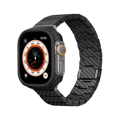 Curea Pitaka pentru Apple Watch Ultra 2/Ultra/8/7/6/5/4/3/SE, din Fibra de Carbon (Negru)