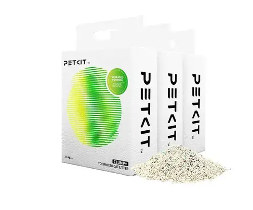 Set 3 cutii nisip Petkit Clump+ Tofu Mixed, 2.4Kg/cutie, absortie rapida