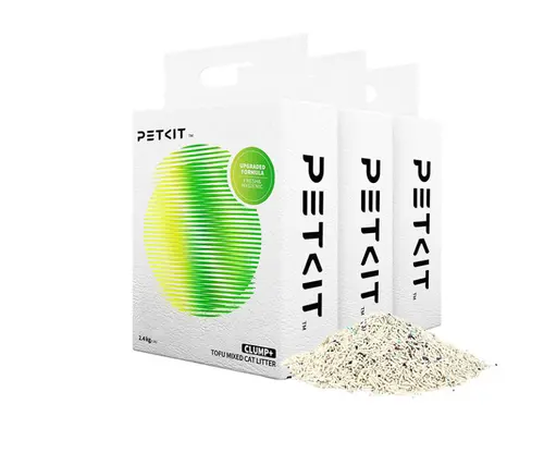 Set 3 cutii nisip Petkit Clump+ Tofu Mixed, 2.4Kg/cutie, absortie rapida