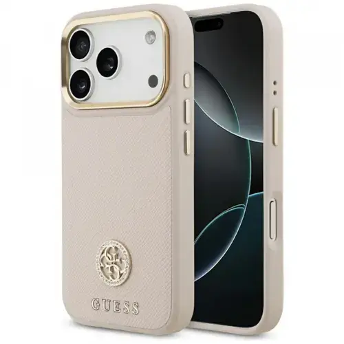 Husa MagSafe pentru Apple iPhone 17 Pro, Guess, Grained Strass Logo (Roz)