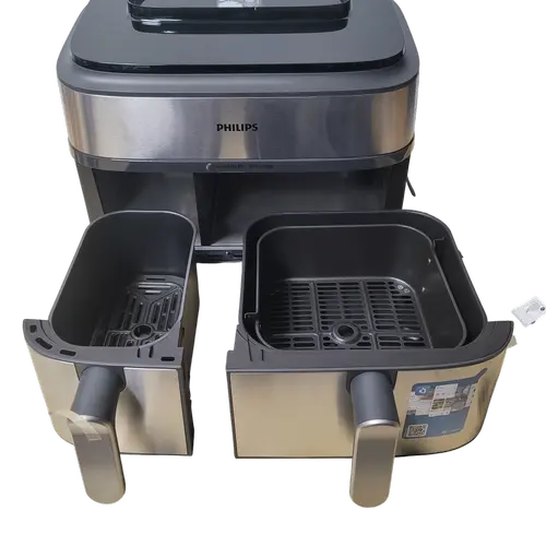 Friteuza dubla cu aer cald Philips Seria 5000, 2750 W, 9 l, 1.2 kg, 12 programe, Timer, Temperatura ajustabila 40-200 C (Argintiu)