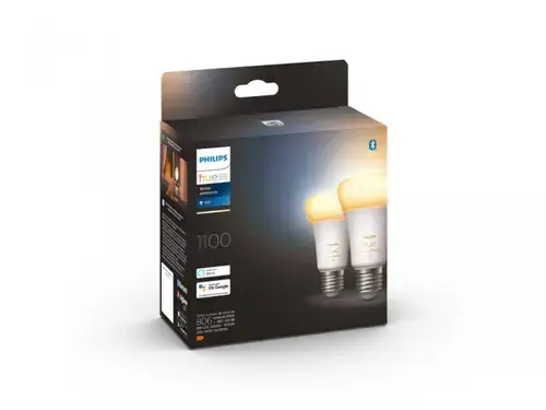 Pachet 2 becuri LED inteligente Philips Hue, Bluetooth, Zigbee, A60, E27, 8W, 800 lm, lumina alba (2200-6500K)