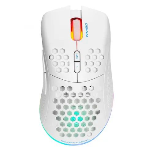 Mouse Gaming Wireless DELTACO GAMING DM220, Ultralight, 4800DPI, USB (Alb)
