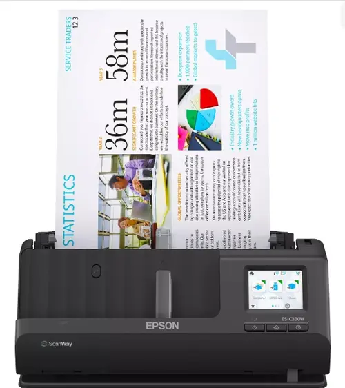 Scanner EPSON WorkForce ES-C380W, A4, 600 dpi, 30ppm, ADF, USB, Wireless (Negru)