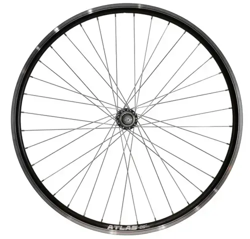 Roata Bicicleta Spate Atlas 26inch, Profil Dublu Culoare Negru, Cnc, Spite Otel Nichelate, Butuc Metal, Pinion Argintiu, 3/8, 36H
