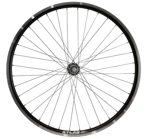 Roata Bicicleta Spate Atlas 26inch, Profil Dublu Culoare Negru, Cnc, Spite Otel Nichelate, Butuc Metal, Pinion Argintiu, 3/8, 36H