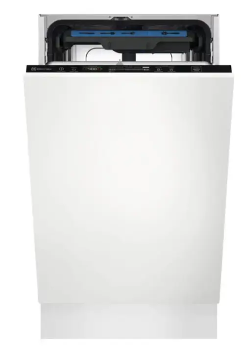 Masina de spalat vase slim incorporabila Electrolux EEM43211L, 10 seturi, 8 programe, AirDry, QuickSelect, Usa slide, Motor inverter, SatelliteClean, Afisaj digital, Indicator luminos pe podea, Clasa E, 45 cm (Alb)