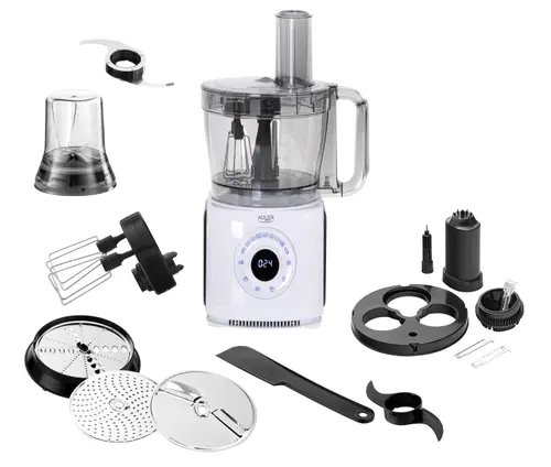 Robot de bucatarie Adler AD 4224, 7 viteze, 12 functii, Display LCD, Boluri 3.5 l si 2 l, 16500 rpm (Alb)