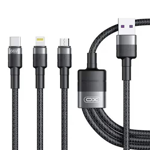 Cablu incarcare USB-A - Lightning / microUSB / USB-C XO Design NB-Q191 3in1, 66W, 1.2m (Negru)