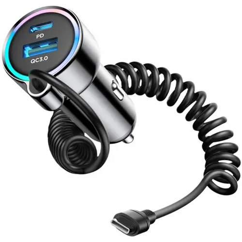 Incarcator auto cu fir Joyroom JR-CL07, 90W, 1 x USB-A, 1 x USB-C (Negru)
