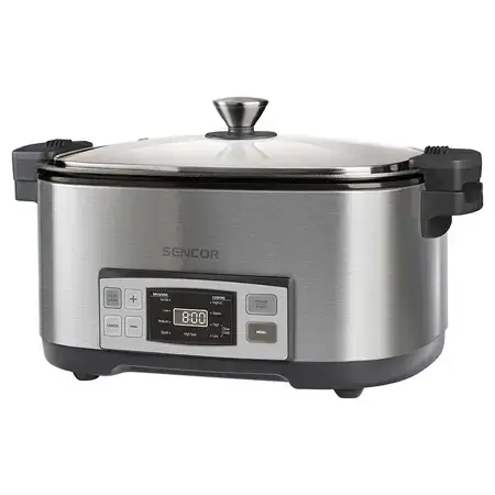 Slow cooker SENCOR SPR5500SS, 6L, 5 setari de temperatura, 1350 W, 4 functii presetate de gatit (Argintiu)