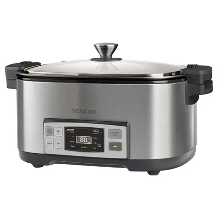 Slow cooker SENCOR SPR5500SS, 6L, 5 setari de temperatura, 1350 W, 4 functii presetate de gatit (Argintiu)