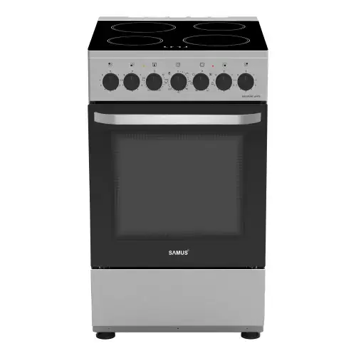 Aragaz Samus SM568VME, 60 l, 7 functii, Clasa A, Lumina interioara, Timer mecanic, 4 zone de gatit vitroceramice, Cuptor cu 7 functii (Inox)
