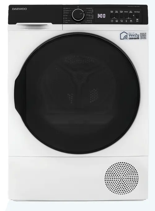 Uscator de rufe Daewoo DDR-XV9AC, Pompa de caldura, 9 kg, Clasa A++, 15 programe, Extra Dry, Baby Care, Extra Silent (Alb)