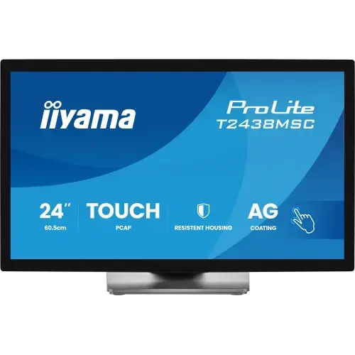 Monitor IPS LED Iiyama 23.8inch T2438MSC-B2, Full HD (1920 x 1080), HDMI, DisplayPort, Boxe, Touchscreen (Negru)