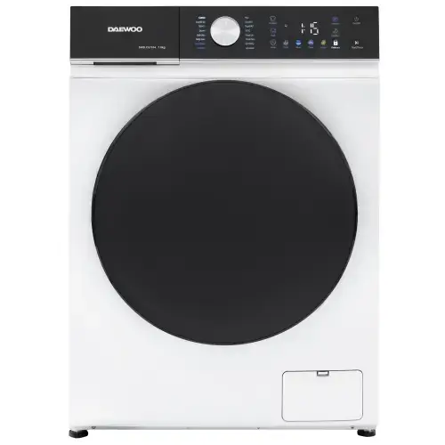 Masina de spalat rufe Daewoo DWD-CS7014, 7 kg, motor inverter, 1400 rpm, Clasa A-10%, 16 programe, butoane touch, panou de control negru cu pictograme colorate, usa dubla neagra (PC Cover) (Alb)