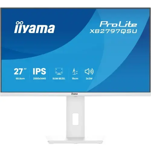 Monitor IPS LED Iiyama 27inch XB2797QSU-W1, QHD (2560 x 1440), HDMI, DisplayPort, Boxe, Pivot, 75 Hz, 1 ms (Alb)