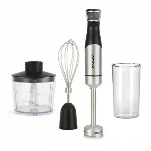 Mixer vertical Daewoo DHB100X, putere 1000 W, tija detasabila din inox, 6 trepte de viteza, functie turbo, lama din inox (Negru/Argintiu)