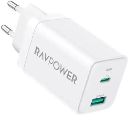 Incarcator retea RavPower RP-PC171, 45W, GaN PD, USB-C, USB-A (Alb)