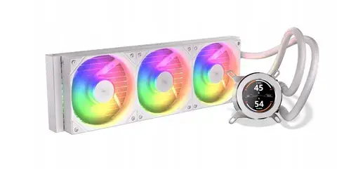 Cooler CPU Krux HydroGlance 360 aRGB, LCD, 3 x 120mm, 1800 rpm (Alb)