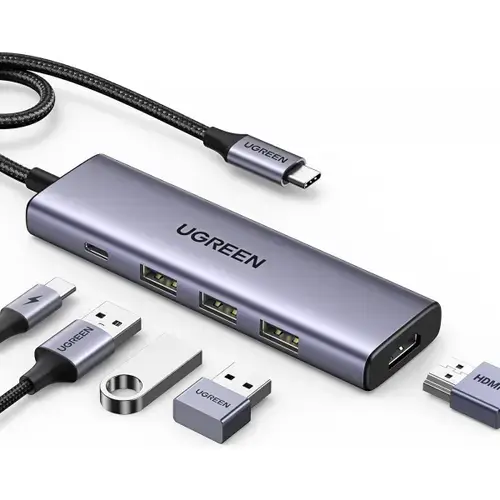 Hub USB-C UGREEN CM511, 3 x USB-A 3.0, 1 x USB-C, 1 x HDMI (Gri)
