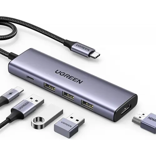 Hub USB-C UGREEN CM511, 3 x USB-A 3.0, 1 x USB-C, 1 x HDMI (Gri)
