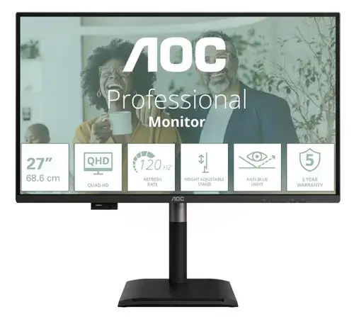 Monitor IPS LED AOC 27inch Q27P4CV, QHD (2560 x 1440), HDMI, DisplayPort, Pivot, 120 Hz, 4 ms (Negru)