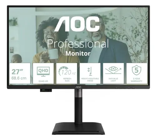 Monitor IPS LED AOC 27inch Q27P4CV, QHD (2560 x 1440), HDMI, DisplayPort, Pivot, 120 Hz, 4 ms (Negru)