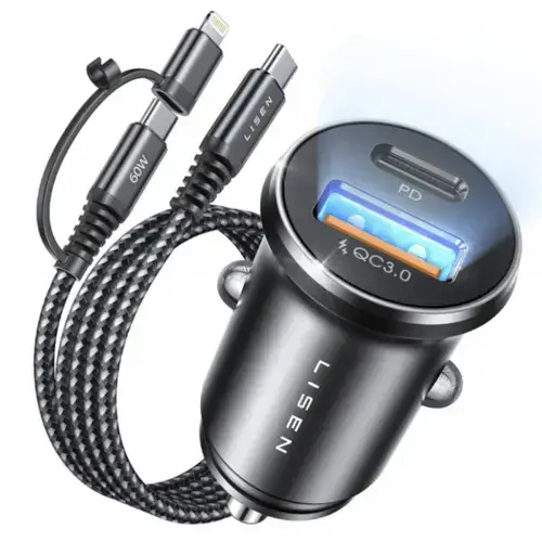 Incarcator auto Lisen YL0223080035, 48W, 1 x USB-A, 1 x USB-C (Negru)