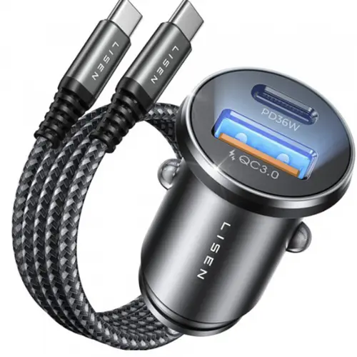 Incarcator auto Lisen YL0223080047, 51W, 1 x USB-A, 1 x USB-C (Negru)