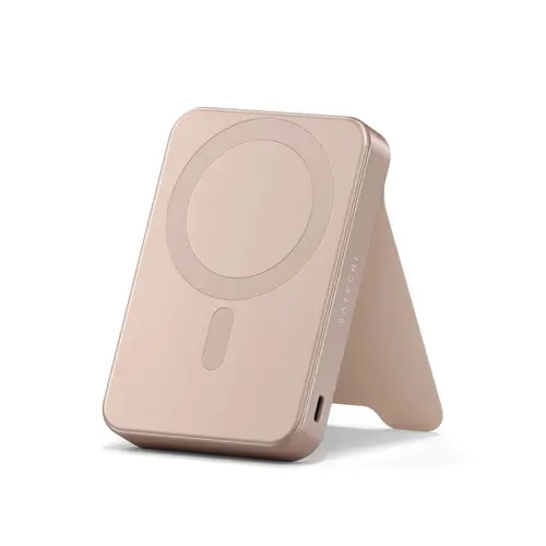 Acumulator extern Satechi ST-B10Q2SR, 10000mAh cu suport, Wireless, 15 W (Bej)