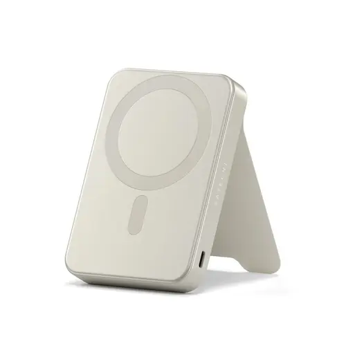 Acumulator extern Satechi 10000mAh cu suport, Wireless, 15 W (Alb)