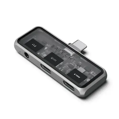 Hub de docking Satechi ST-HXRAJM, USB-C PD 100 W, USB-C DP1.4, Audio I/O 3.5mm (Gri)