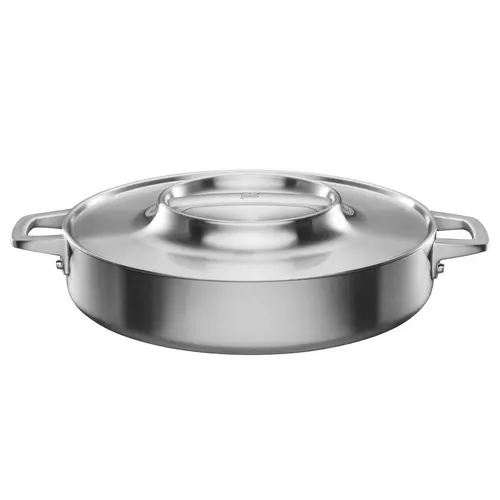 Cratita cu capac, din otel inoxidabil, antiaderenta, Fiskars Norden, 28 cm (Inox)
