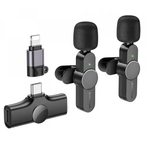 Lavaliera Borofone BFK12 Trophy, USB-C / Lightning, Set 2 bucati, Negru