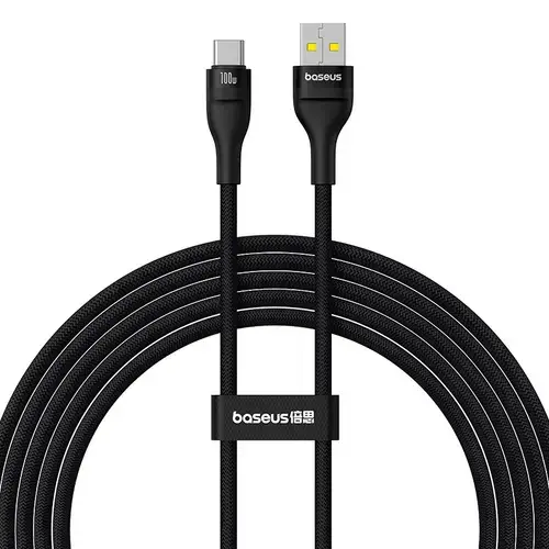 Cablu de date Baseus Flash 2, USB-A la USB-C, 2 m, 100 W (Negru)