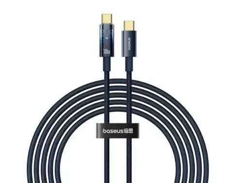 Cablu de date si alimentare Baseus Explorer P10319704321-01, USB Type-C la USB Type-C 100W, oprire automata incarcare, braided, 2m (Albastru)
