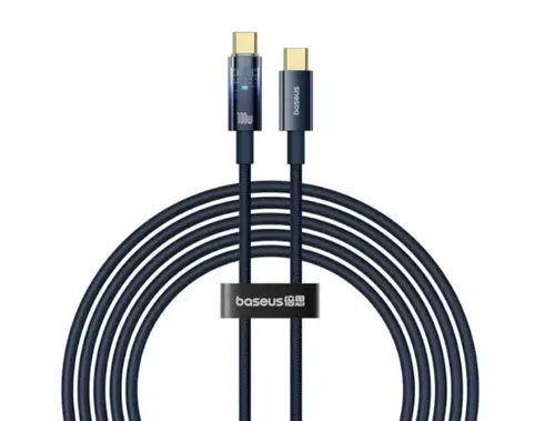 Cablu de date si alimentare Baseus Explorer P10319704321-01, USB Type-C la USB Type-C 100W, oprire automata incarcare, braided, 2m (Albastru)