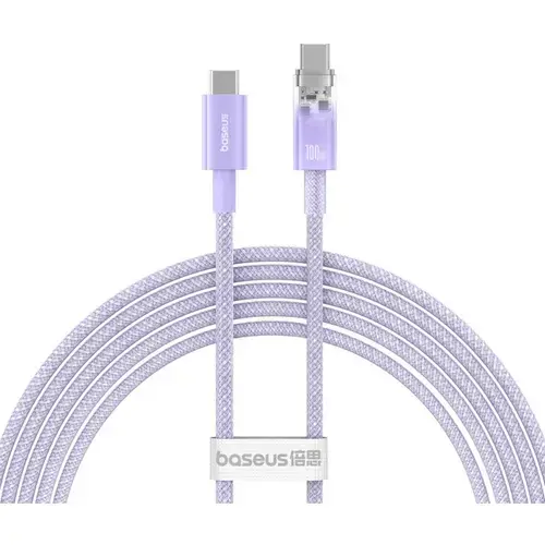 Cablu de date / adaptor Baseus Explorer Smart, USB-C Male la USB-C Male, 100 W, 2 m (Violet)
