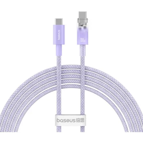 Cablu de date / adaptor Baseus Explorer Smart, USB-C Male la USB-C Male, 100 W, 2 m (Violet)