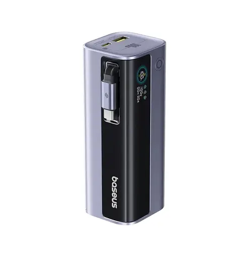 Baterie externa Baseus EnerGeek GR11, 10000 mAh, 1x USB, 2x USB-C, 100 W, Display, Cablu USB-C integrat (Gri)