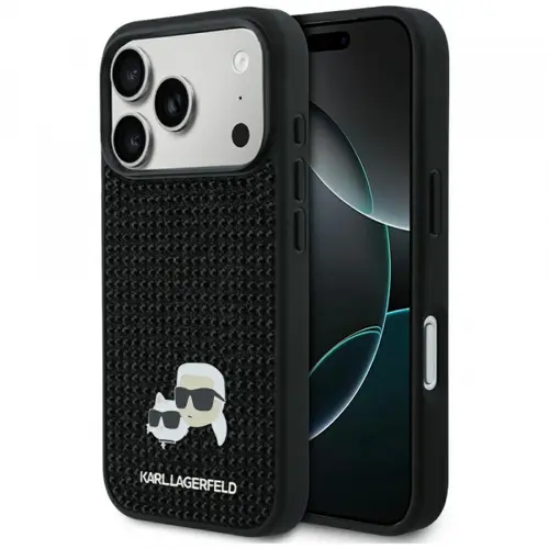 Husa pentru Apple iPhone 17 Pro, Karl Lagerfeld, Rhinestone Karl & Choupette Pins (Negru)