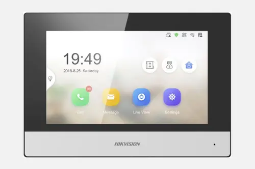 Monitor videointerfon WIFI 7inch color Hikvision DS-KH6320-WTE2; conectare pe 2 fire, ecran LCD 7 color cu touch screeen, rezolutie ecran 1024 x 600; design modern; conectivitate: Wi-Fi 802.11b/g/n;  TCP/IP, SIP, RTSP; RS-485,  comunicare audio video