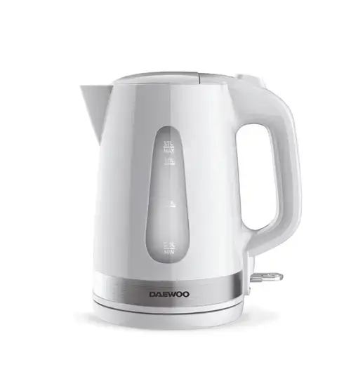Fierbator electric Daewoo DKE220W, 2200 W, 1.7 l, indicator luminos, oprire automata, protectie impotriva fierberii uscate, deschidere usoara a capacului (Alb)