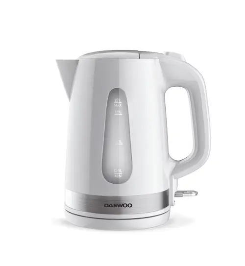 Fierbator electric Daewoo DKE220W, 2200 W, 1.7 l, indicator luminos, oprire automata, protectie impotriva fierberii uscate, deschidere usoara a capacului (Alb)